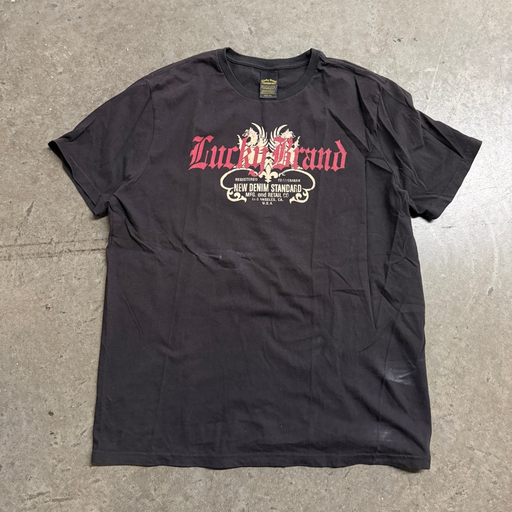 Lucky Brand Mens XXL Graphic T-Shirt Black New Denim Standard Classic Fit Cotton
